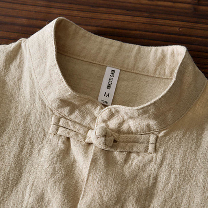 Buddha Stones Frog-Button Chinese Tang Suit Cotton Linen Men Shirt With Pockets - image 23