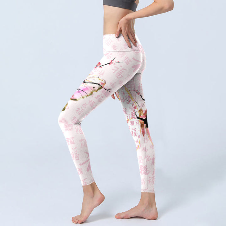 Buddha Stones Butterfly Plum Blossom Fu Character Pattern Print Gym Leggings Women's Yoga Pants - image 2