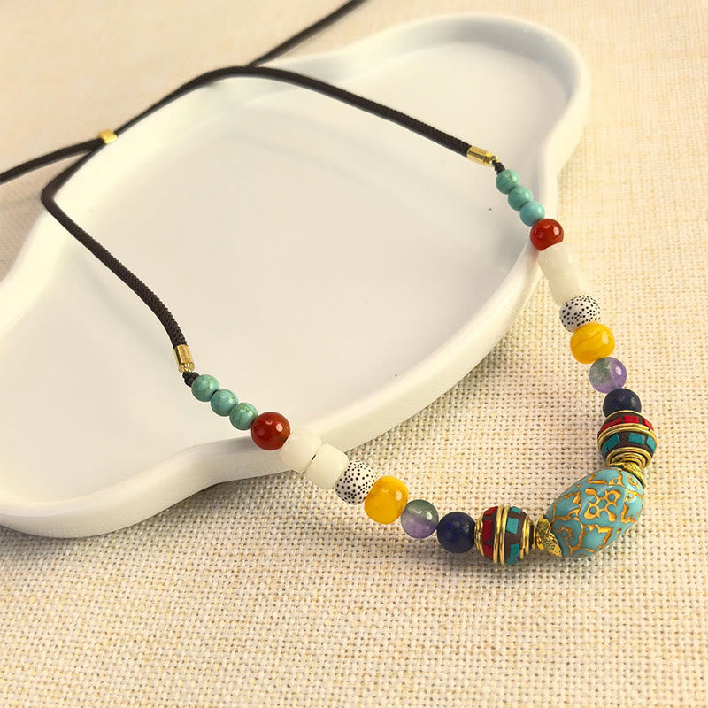 Buddha Stones Tibetan Handmade Turquoise Beads Balance Necklace Pendant - Turquoise - image 0