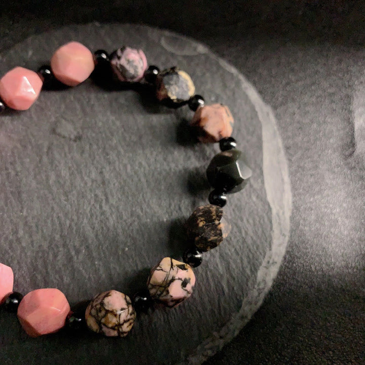 Buddha Stones Natural Rhodonite Black Line Red Spot Stone Polygon Beads Healing Bracelet - image 3