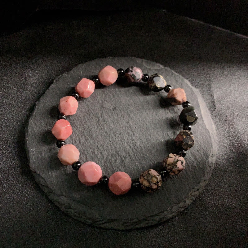 Buddha Stones Natural Rhodonite Black Line Red Spot Stone Polygon Beads Healing Bracelet - image 1