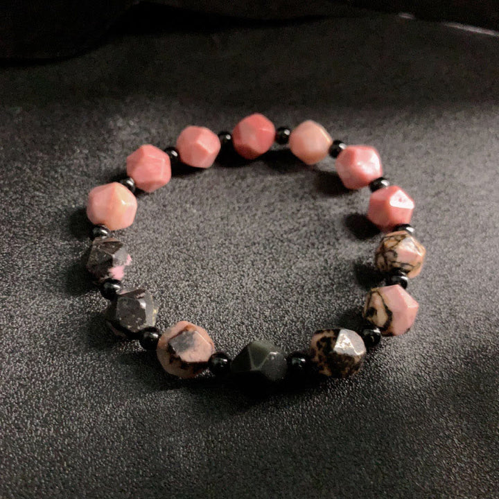Buddha Stones Natural Rhodonite Black Line Red Spot Stone Polygon Beads Healing Bracelet - image 2