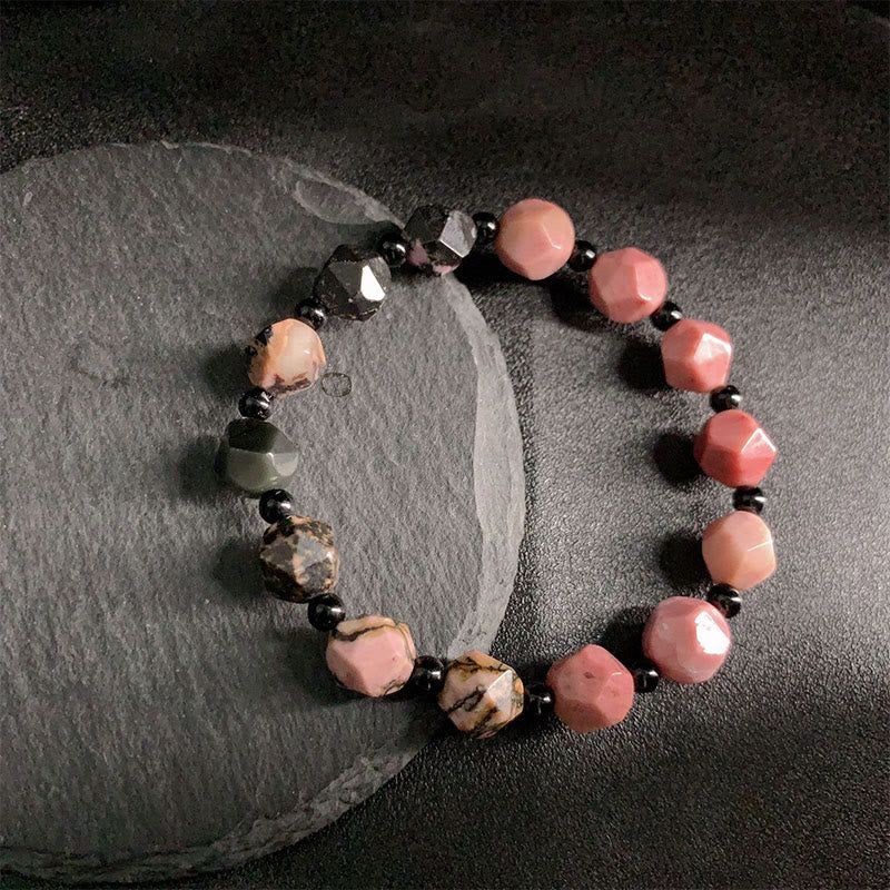 Buddha Stones Natural Rhodonite Black Line Red Spot Stone Polygon Beads Healing Bracelet - Rhodonite(Wrist Circumference: 6-6.7in) - image 0