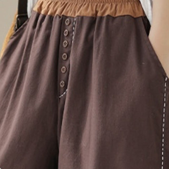 Buddha Stones Casual Spring Solid Color Patchwork Design Women's Cotton Linen Elastic Waistband Harem Pants With Pockets - image 23