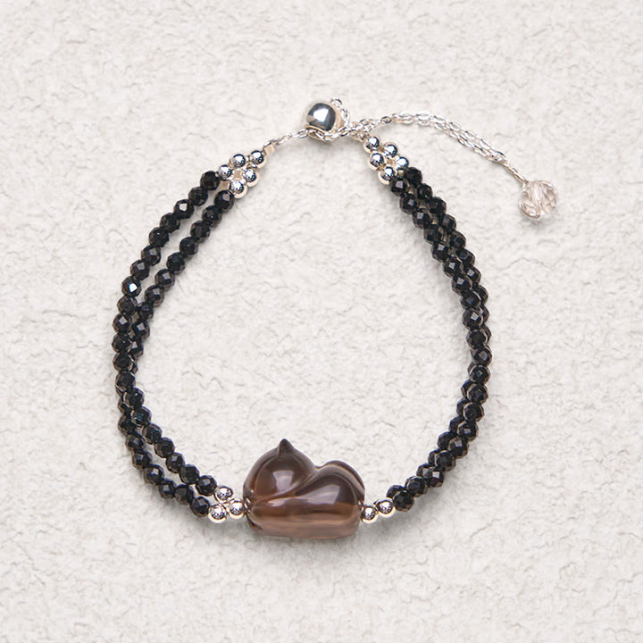 Buddha Stones Ice Obsidian Black Spinel Lying Cat Courage Double Layer Bracelet - image 4