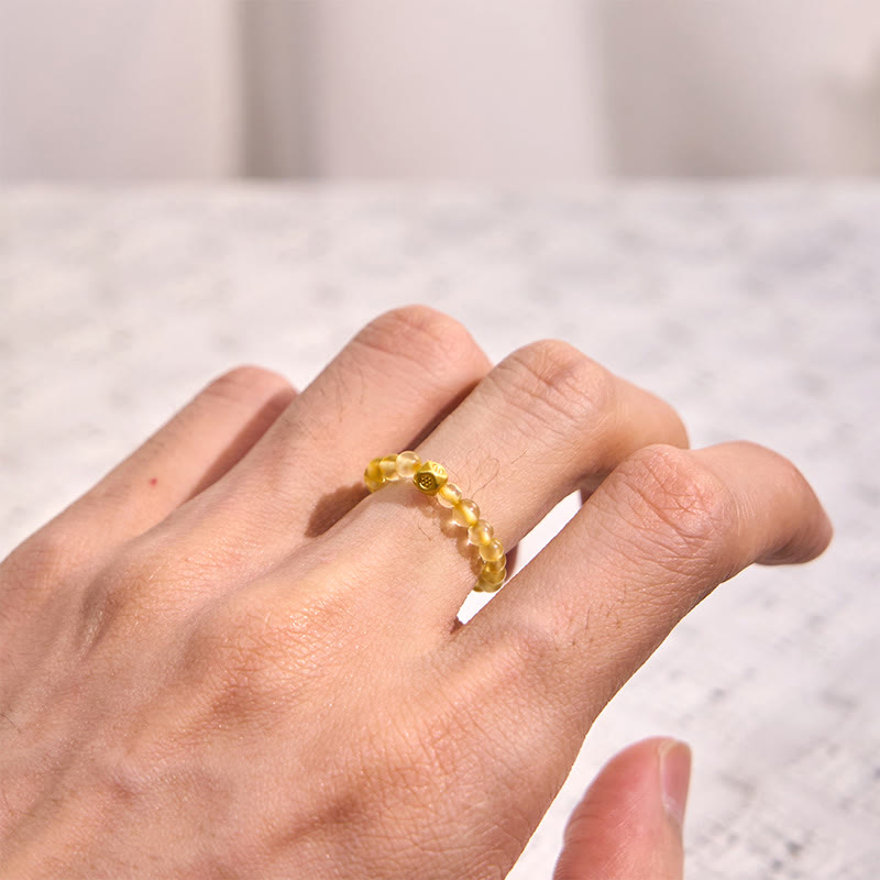 Buddha Stones 3mm Golden Rutilated Quartz Beads Wealth Elastic String Ring - image 3
