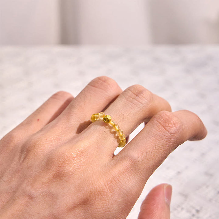 Buddha Stones 3mm Golden Rutilated Quartz Beads Wealth Elastic String Ring - image 3