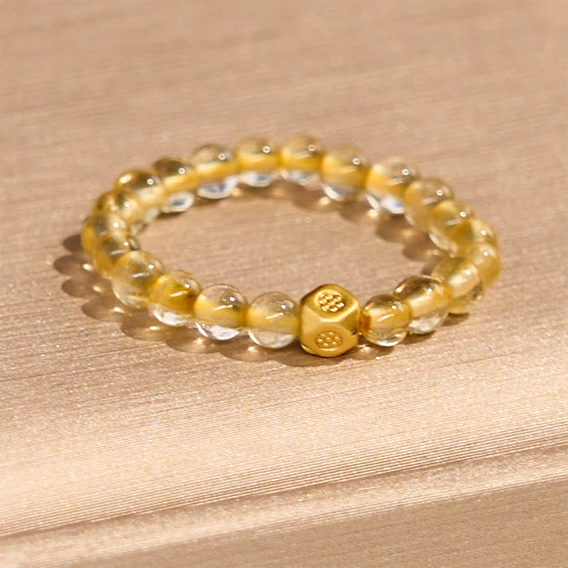 Buddha Stones 3mm Golden Rutilated Quartz Beads Wealth Elastic String Ring - image 2
