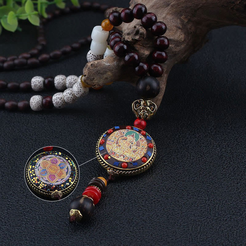 Buddha Stones Tibetan Handmade Wood Beads Om Mani Padme Hum Samantabhadra Bodhisattva Purity Necklace Pendant - image 4