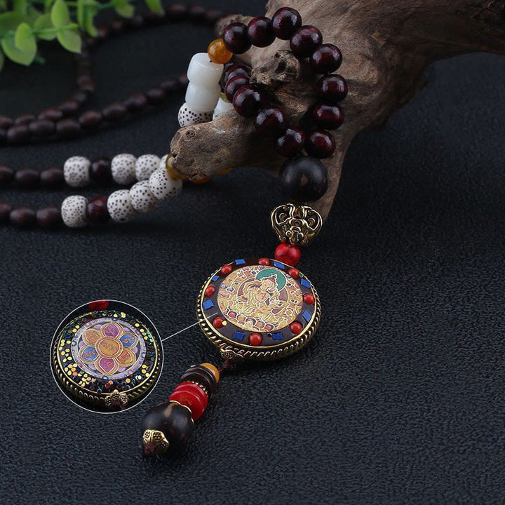 Buddha Stones Tibetan Handmade Wood Beads Om Mani Padme Hum Samantabhadra Bodhisattva Purity Necklace Pendant - image 4