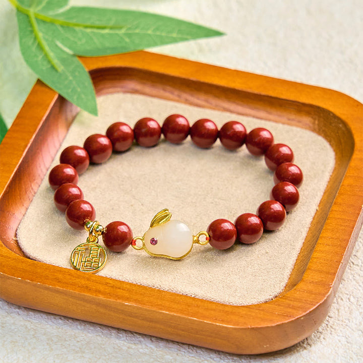 Buddha Stones Cinnabar Rabbit Bunny Fu Character Blessing Bracelet - image 3