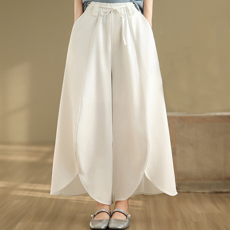 Buddha Stones Summer Vintage Lace-Up Women's Wide Leg Split Pants With Pockets - image 9