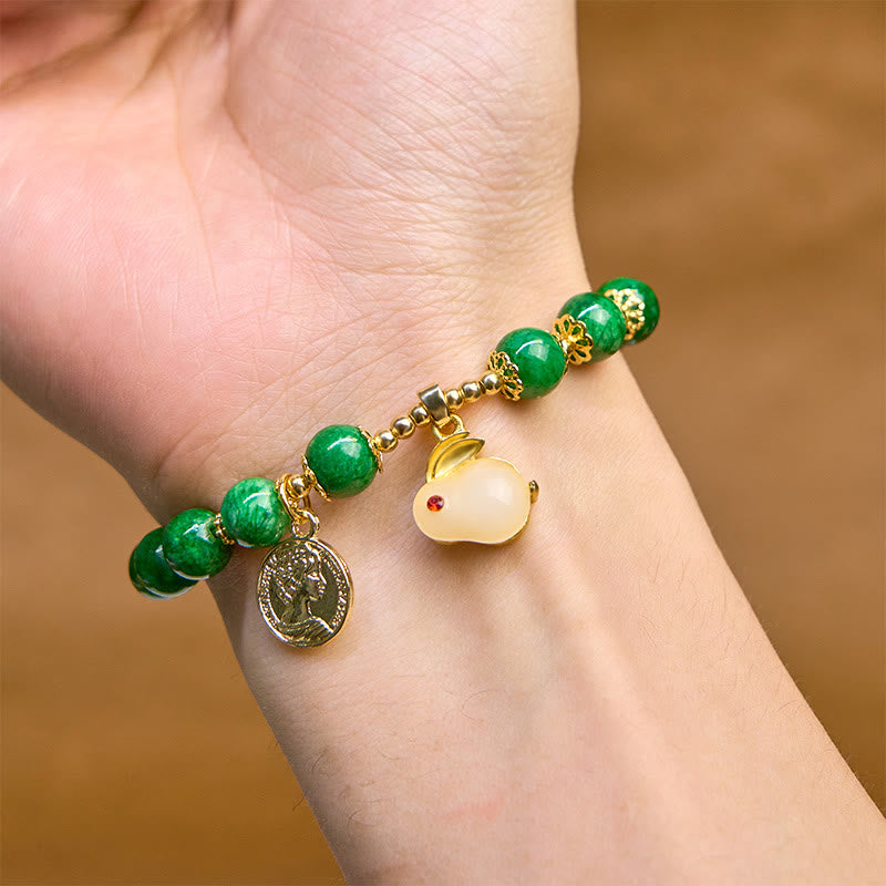 Buddha Stones Green Calcite Lovely Rabbit Charm Clarity Bracelet - image 4