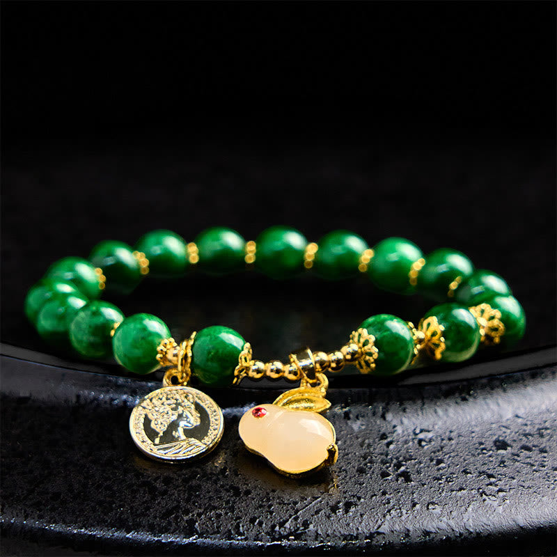Buddha Stones Green Calcite Lovely Rabbit Charm Clarity Bracelet - image 5