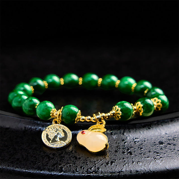 Buddha Stones Green Calcite Lovely Rabbit Charm Clarity Bracelet - image 5