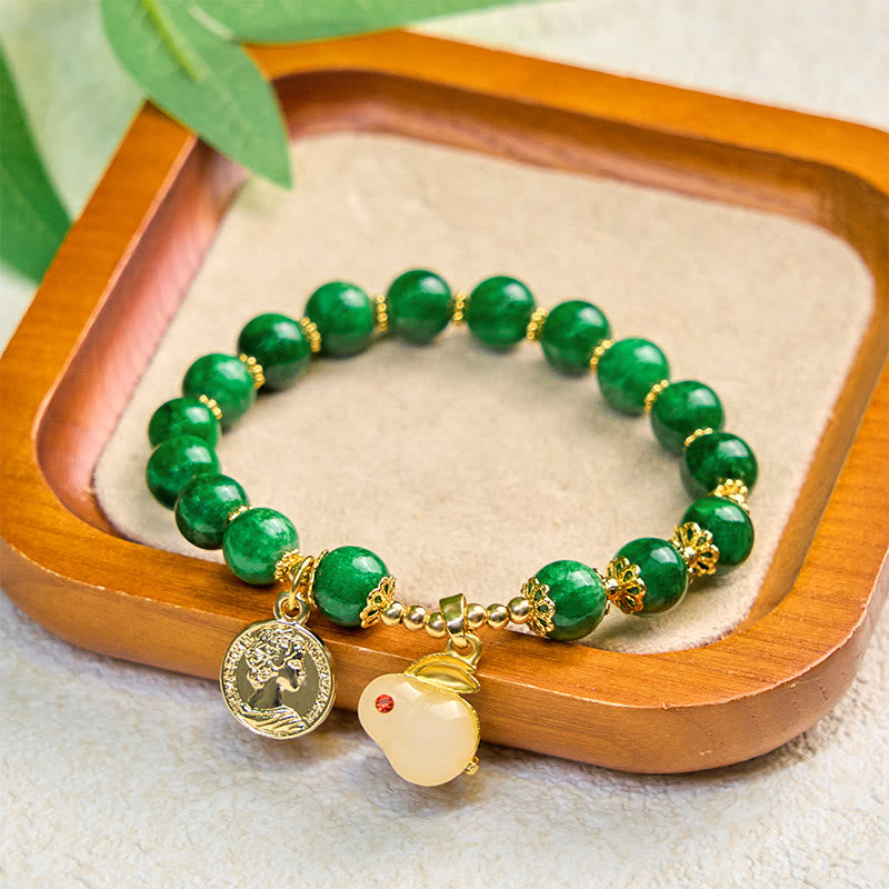 Buddha Stones Green Calcite Lovely Rabbit Charm Clarity Bracelet - image 2