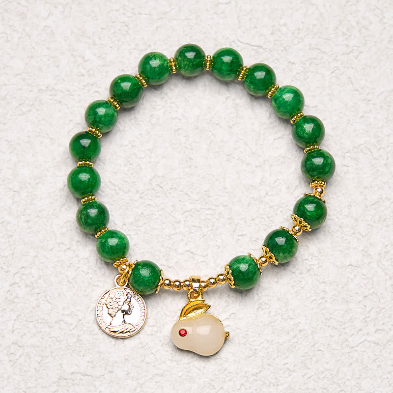 Buddha Stones Green Calcite Lovely Rabbit Charm Clarity Bracelet - image 3