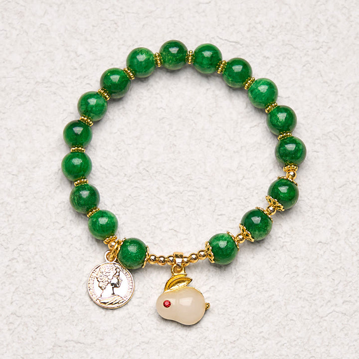 Buddha Stones Green Calcite Lovely Rabbit Charm Clarity Bracelet - image 3