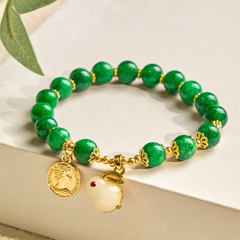 Buddha Stones Green Calcite Lovely Rabbit Charm Clarity Bracelet - image 1