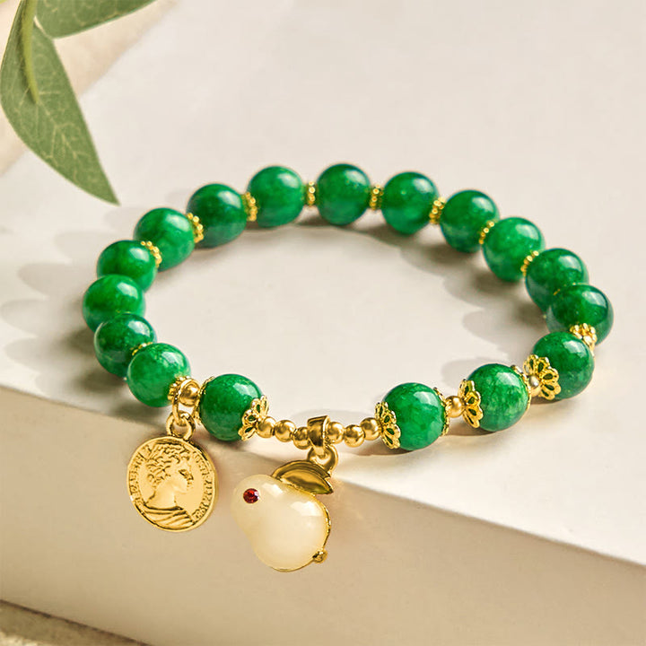Buddha Stones Green Calcite Lovely Rabbit Charm Clarity Bracelet - image 1