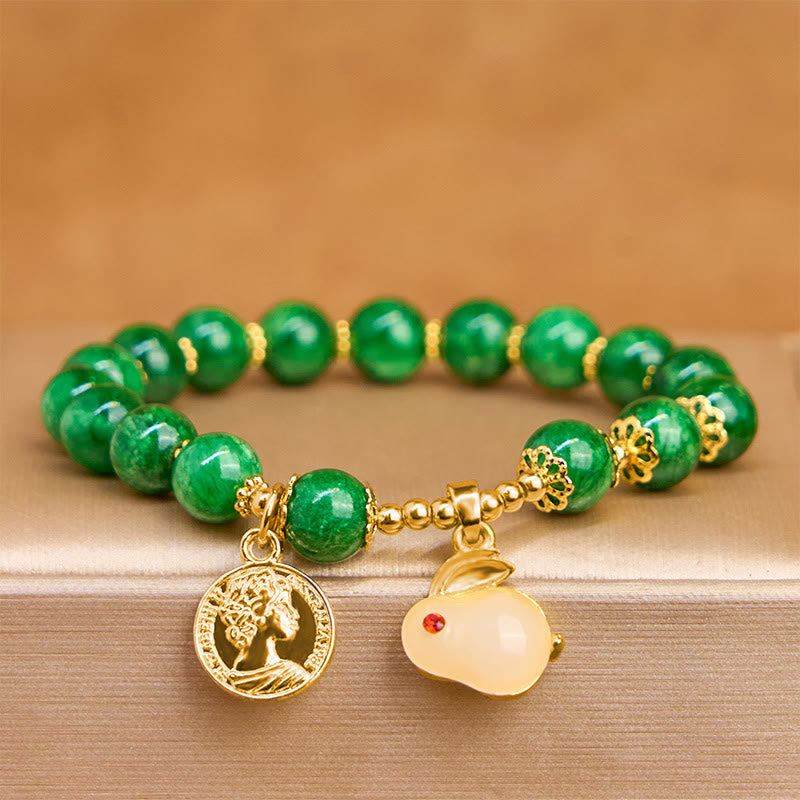Buddha Stones Green Calcite Lovely Rabbit Charm Clarity Bracelet - Green Calcite(Wrist Circumference 14-16cm) - image 0