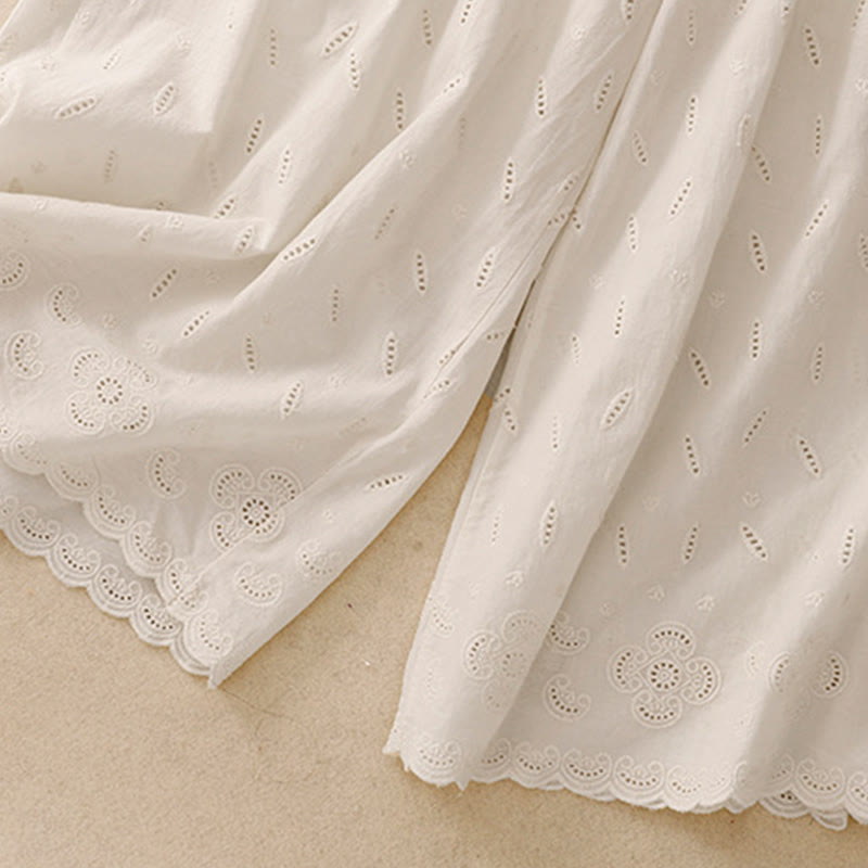 Buddha Stones Summer Vintage Embroidery Lace Hem Patchwork Design Women's Wide Leg Cotton Pants With Pockets - image 18