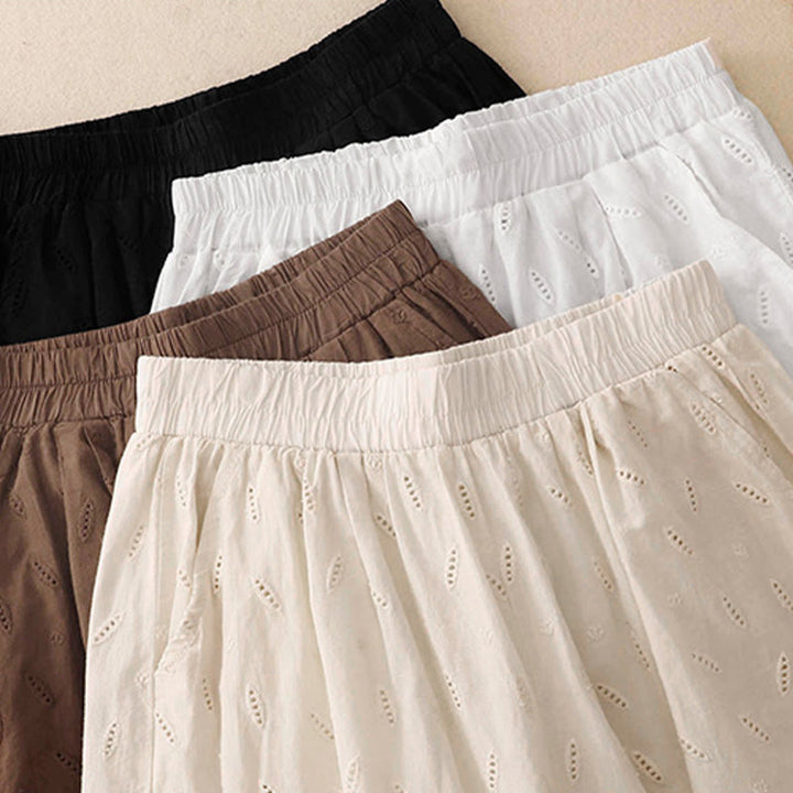 Buddha Stones Summer Vintage Embroidery Lace Hem Patchwork Design Women's Wide Leg Cotton Pants With Pockets - image 21