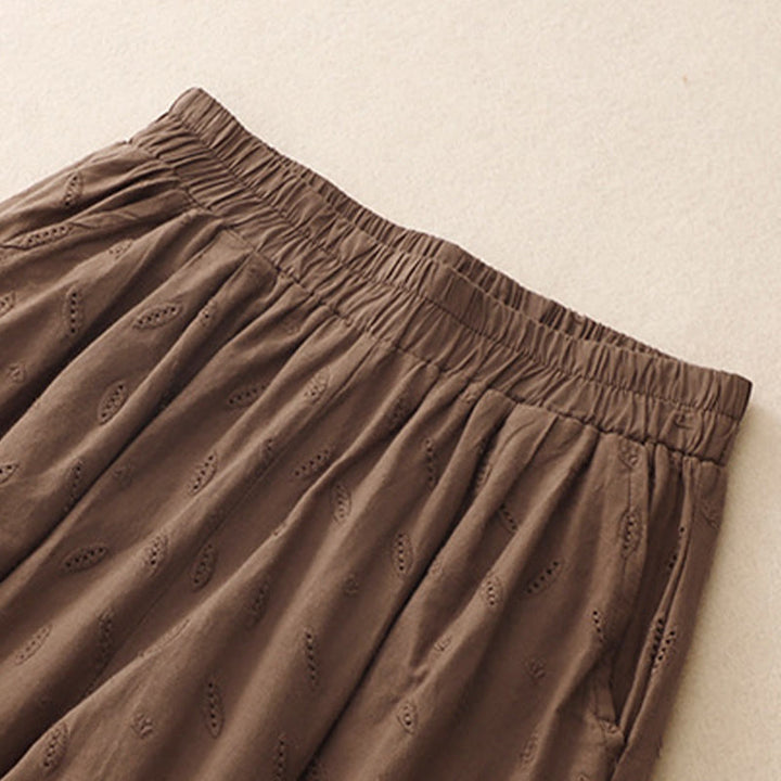 Buddha Stones Summer Vintage Embroidery Lace Hem Patchwork Design Women's Wide Leg Cotton Pants With Pockets - image 1