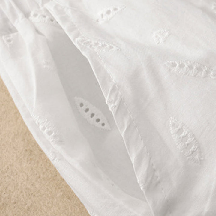 Buddha Stones Summer Vintage Embroidery Lace Hem Patchwork Design Women's Wide Leg Cotton Pants With Pockets - image 6