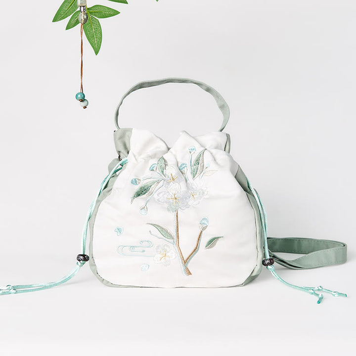 Buddha Stones Embroidered Green Pear Blossom Canvas Tote Crossbody Bag Shoulder Bag Handbag - image 2
