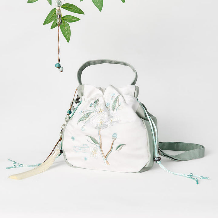 Buddha Stones Embroidered Green Pear Blossom Canvas Tote Crossbody Bag Shoulder Bag Handbag - image 5
