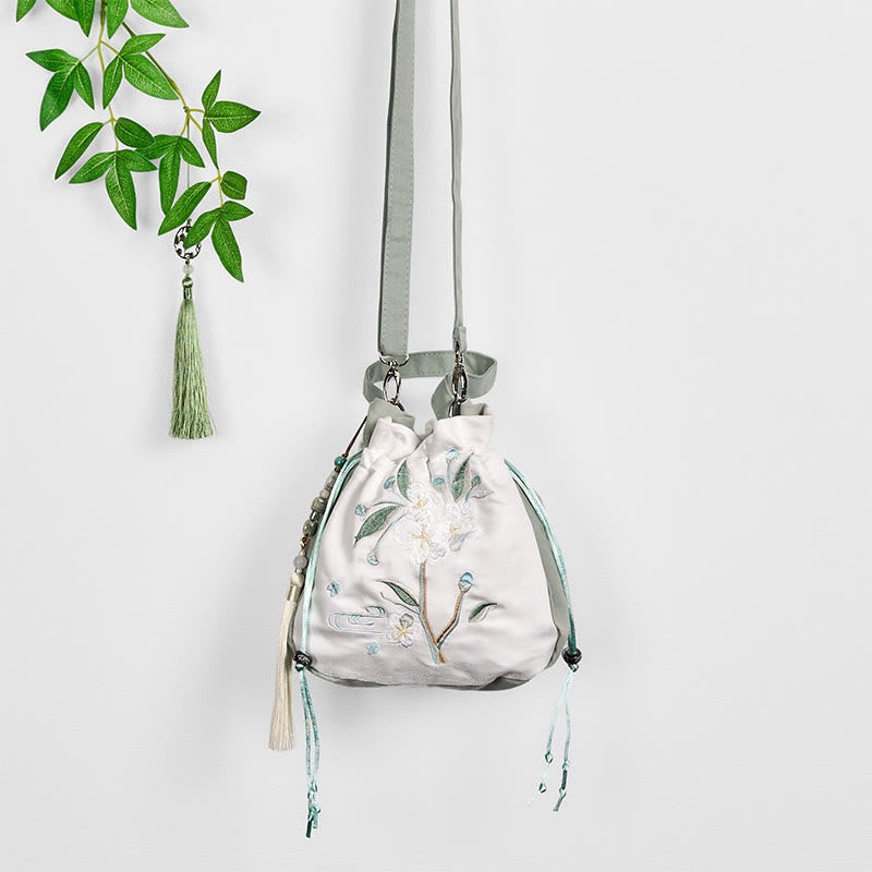 Buddha Stones Embroidered Green Pear Blossom Canvas Tote Crossbody Bag Shoulder Bag Handbag - image 7