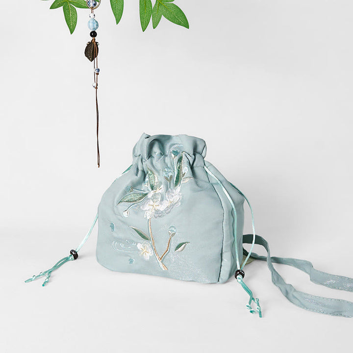 Buddha Stones Embroidered Green Flower Blossom Leaves Canvas Tote Crossbody Bag Shoulder Bag Handbag - image 3