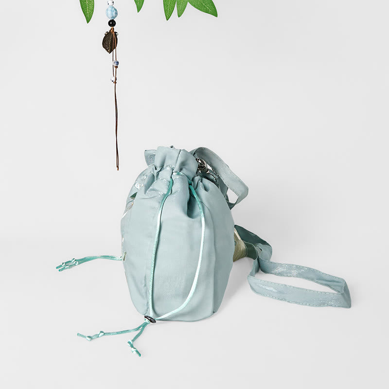 Buddha Stones Embroidered Green Flower Blossom Leaves Canvas Tote Crossbody Bag Shoulder Bag Handbag - image 4