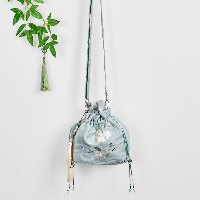 Buddha Stones Embroidered Green Flower Blossom Leaves Canvas Tote Crossbody Bag Shoulder Bag Handbag - image 5