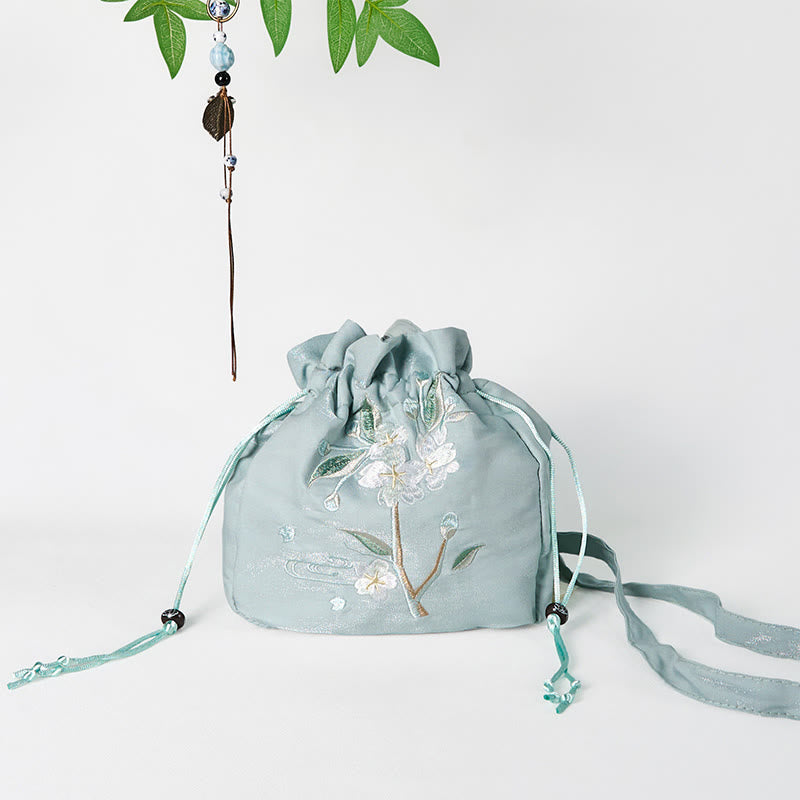 Buddha Stones Embroidered Green Flower Blossom Leaves Canvas Tote Crossbody Bag Shoulder Bag Handbag - image 1