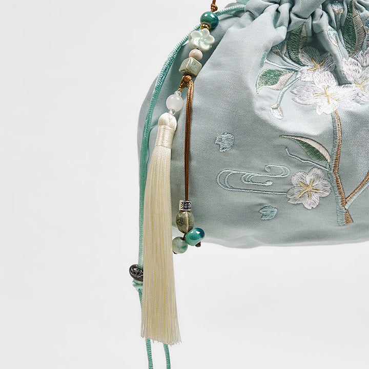 Buddha Stones Embroidered Green Flower Blossom Leaves Canvas Tote Crossbody Bag Shoulder Bag Handbag - image 6