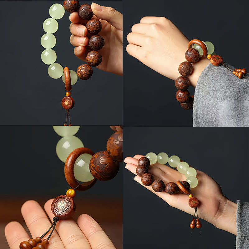 Buddha Stones Sappan Wood Engraving Pixiu Fu Character Cure Bracelet - image 5