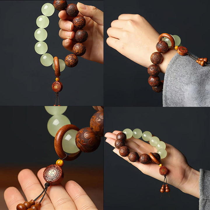 Buddha Stones Sappan Wood Engraving Pixiu Fu Character Cure Bracelet - image 5