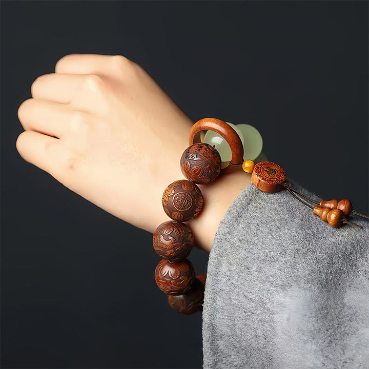 Buddha Stones Sappan Wood Engraving Pixiu Fu Character Cure Bracelet - image 2