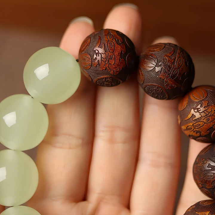 Buddha Stones Sappan Wood Engraving Pixiu Fu Character Cure Bracelet - image 3