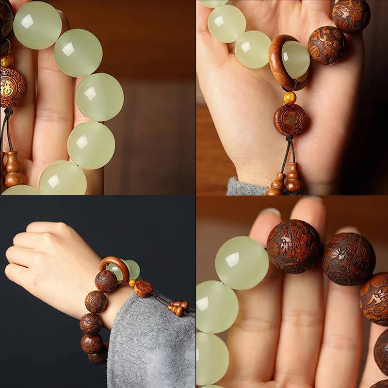 Buddha Stones Sappan Wood Engraving Pixiu Fu Character Cure Bracelet - image 4