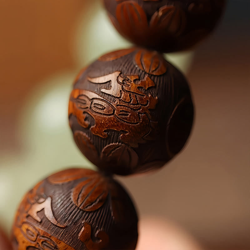 Buddha Stones Sappan Wood Engraving Pixiu Fu Character Cure Bracelet - image 6