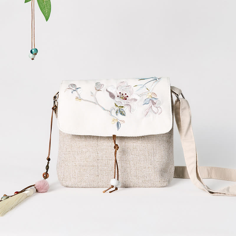 Buddha Stones Handmade Magnolia Embroidered Large Capacity Polyester Canvas Backpack - image 1