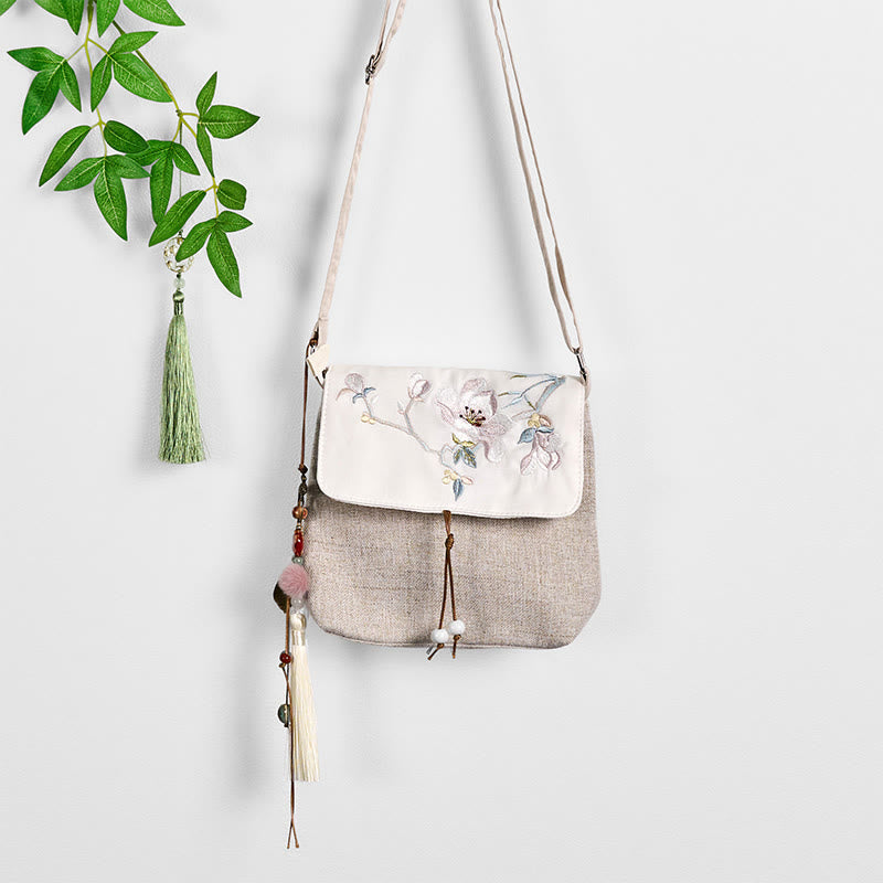 Buddha Stones Handmade Magnolia Embroidered Large Capacity Polyester Canvas Backpack - image 7