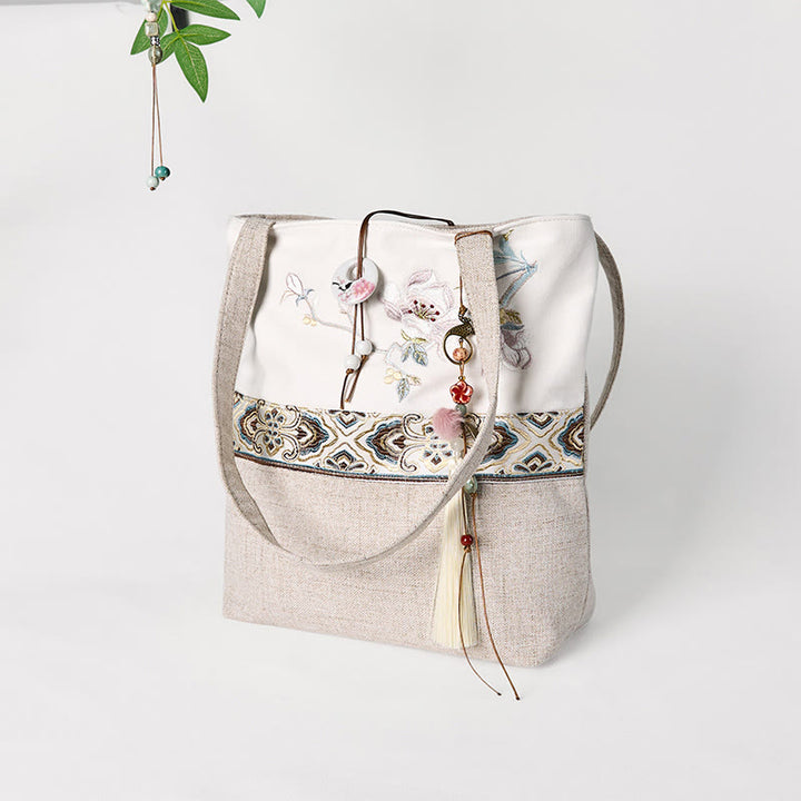 Buddha Stones Magnolia Embroidery Canvas Polyester Shoulder Bag - image 4
