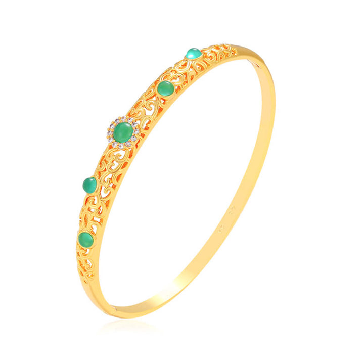 Buddha Stones Vine Design Alloy Zircon Luck Bracelet Bangle - image 9