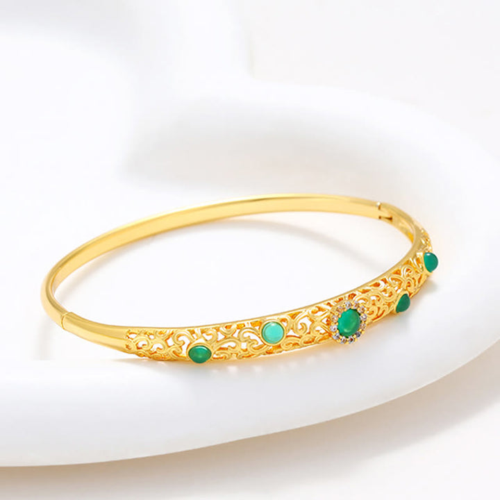 Buddha Stones Vine Design Alloy Zircon Luck Bracelet Bangle - image 8