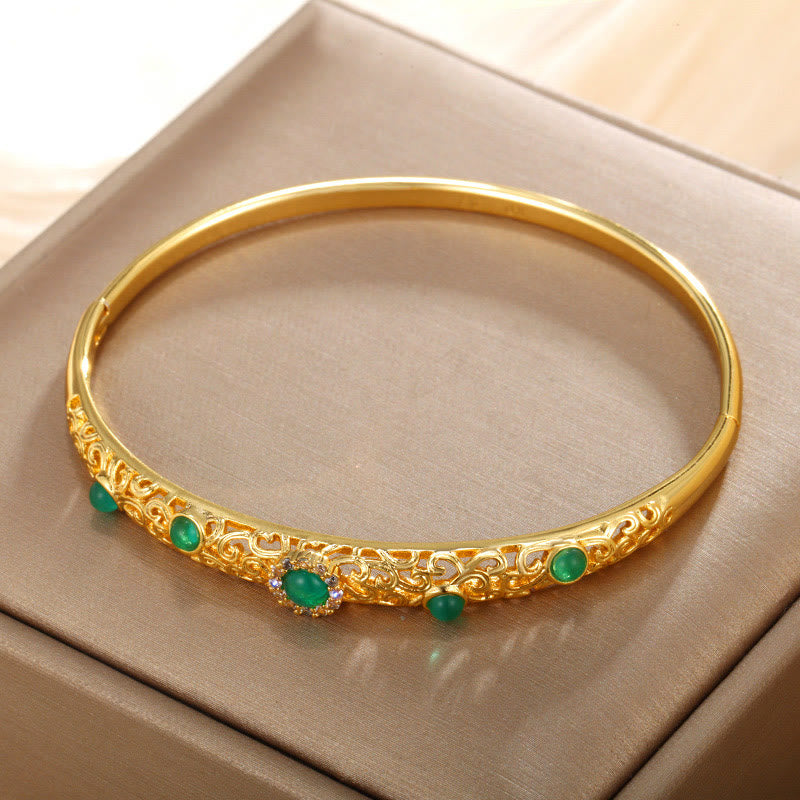 Buddha Stones Vine Design Alloy Zircon Luck Bracelet Bangle - Green - 56mm(Can Be Opened) - image 7