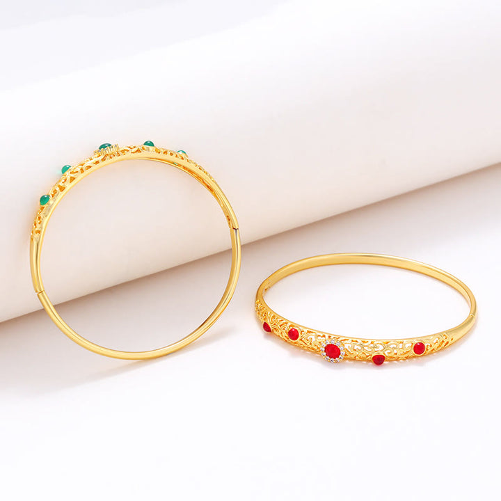 Buddha Stones Vine Design Alloy Zircon Luck Bracelet Bangle - image 11